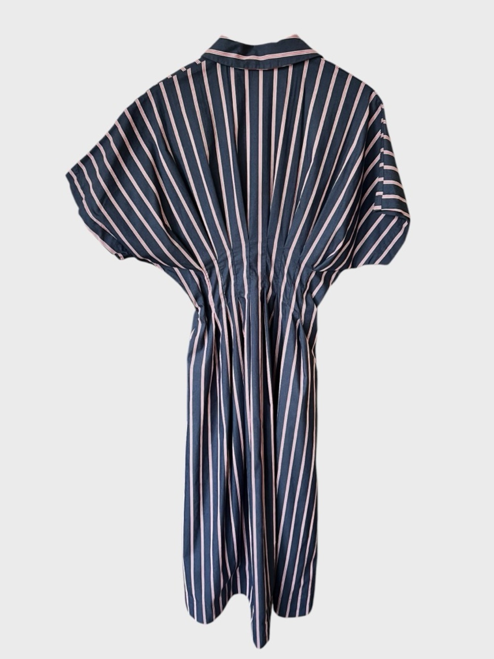 Exquise Striped Navy and Pink Button-Front midi Dress - Picture 2 of 5